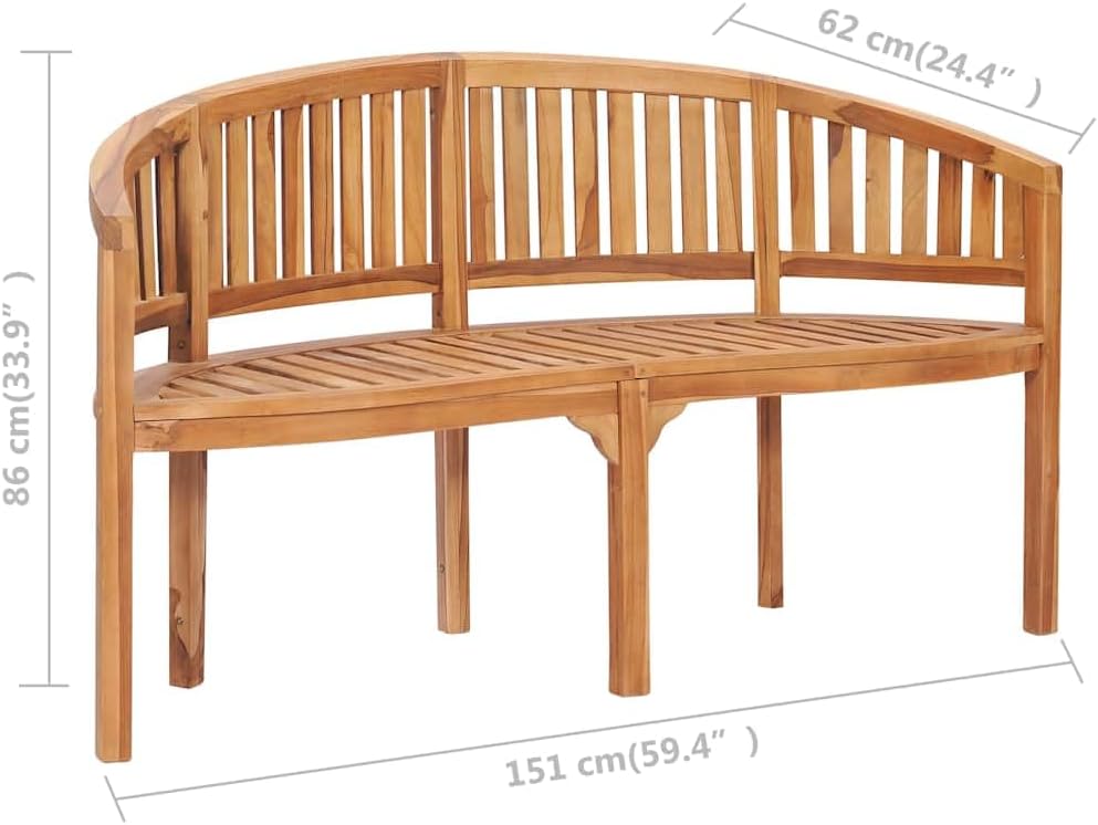 Solid Teak Wood Outdoor Banana Bench