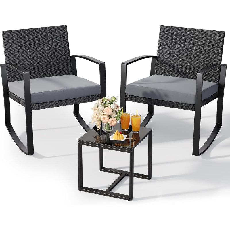 Rocking Wicker Outdoor Patio Bistro Set