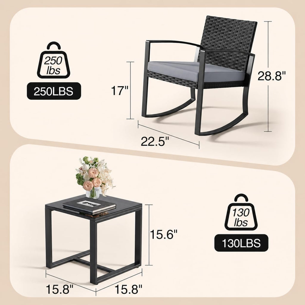 Rocking Wicker Outdoor Patio Bistro Set