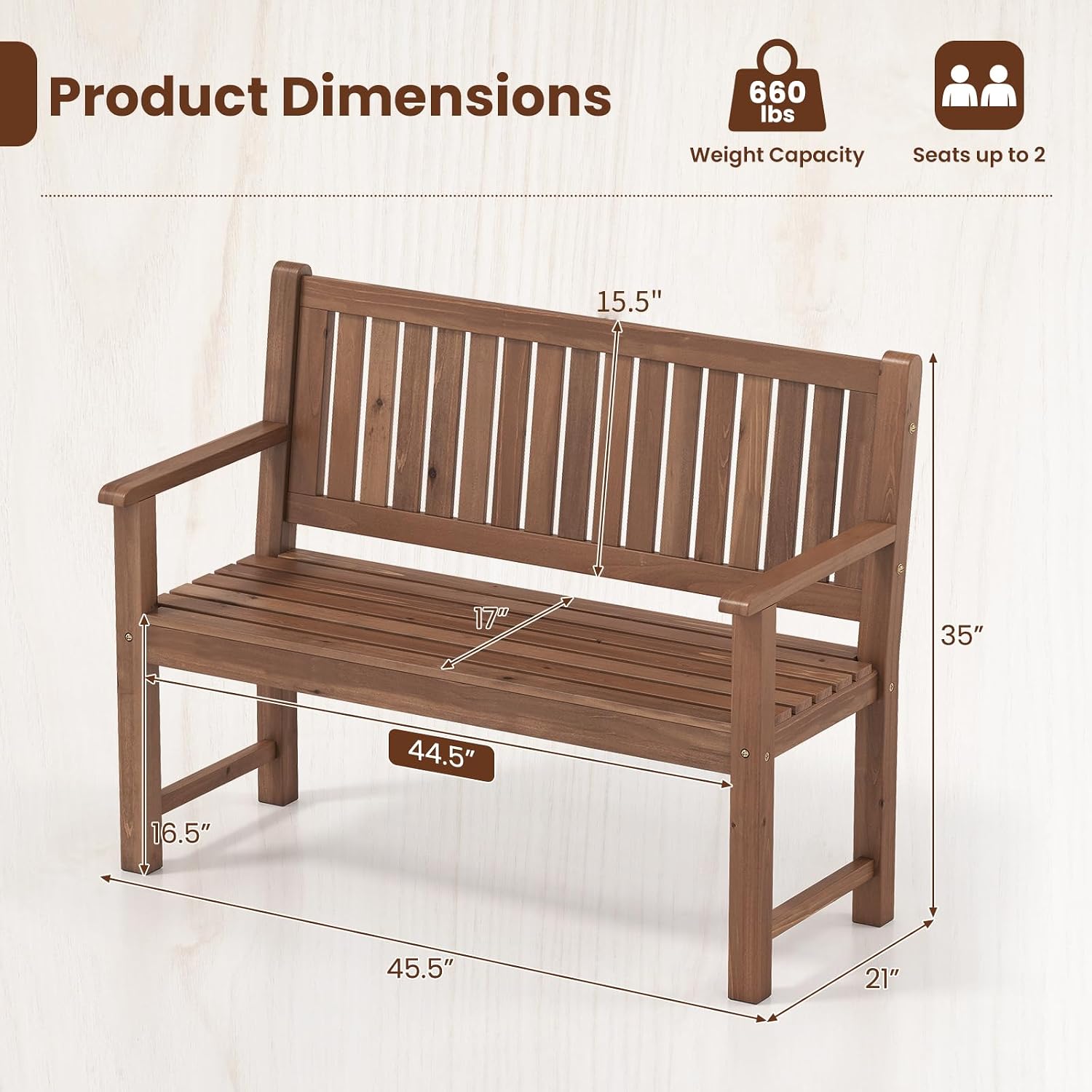 Fir Wood Outdoor Patio Garden Bench