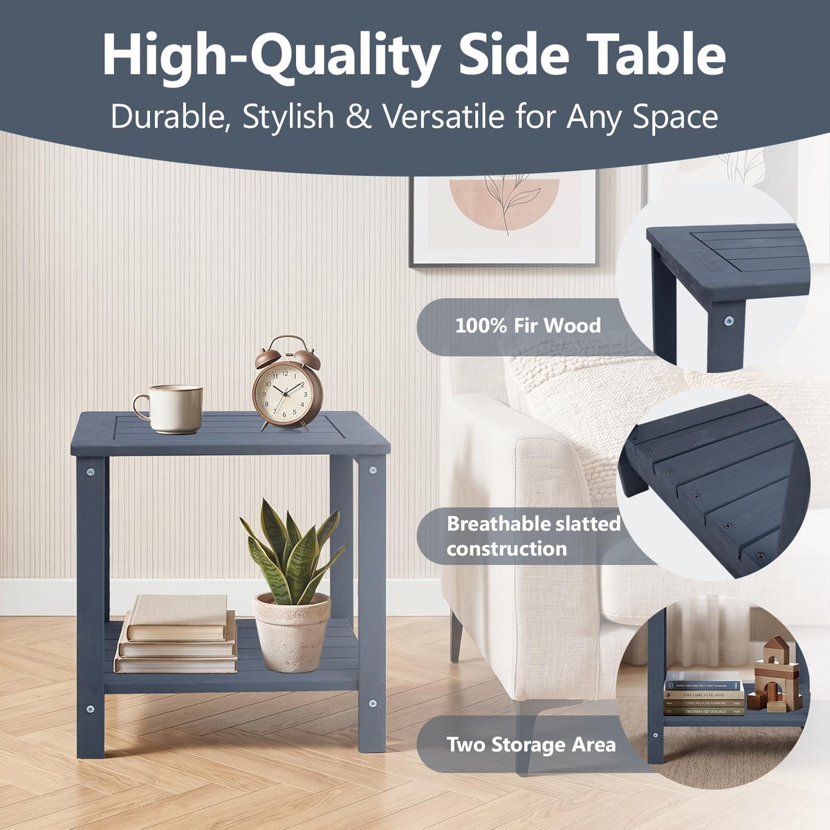 Weather‑Resistant Wood Outdoor Side End Table