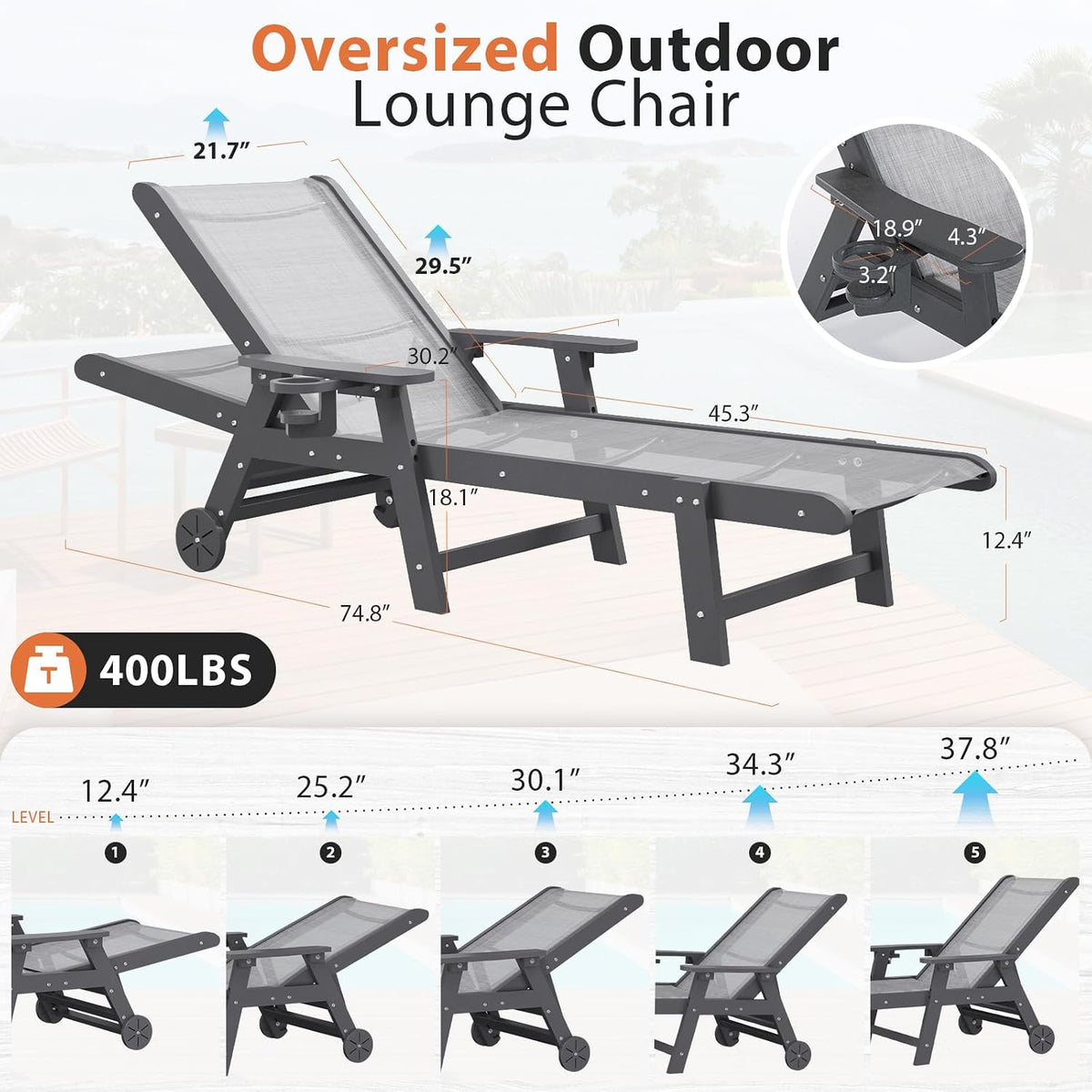 Adjustable Outdoor Patio Chaise Lounge Set