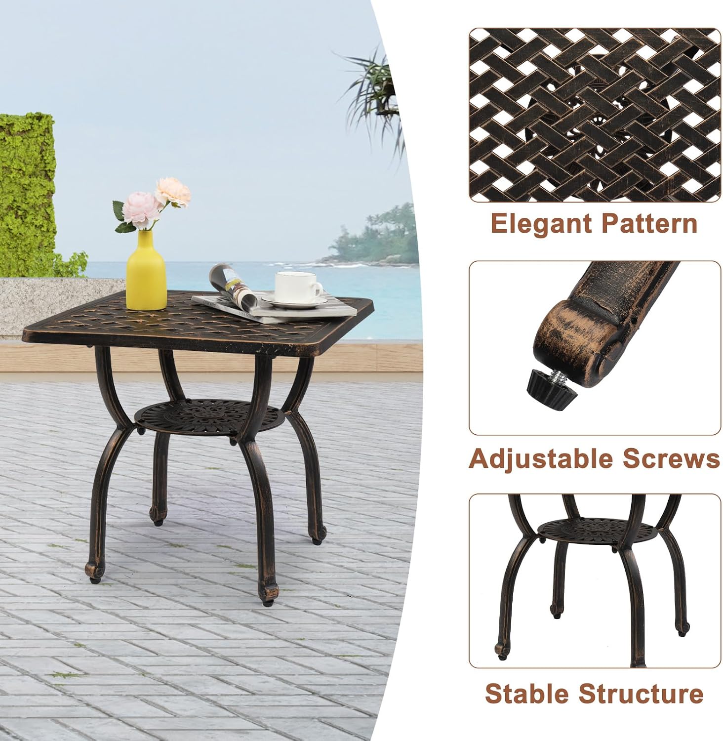 Cast Aluminum Outdoor Patio Side End Table