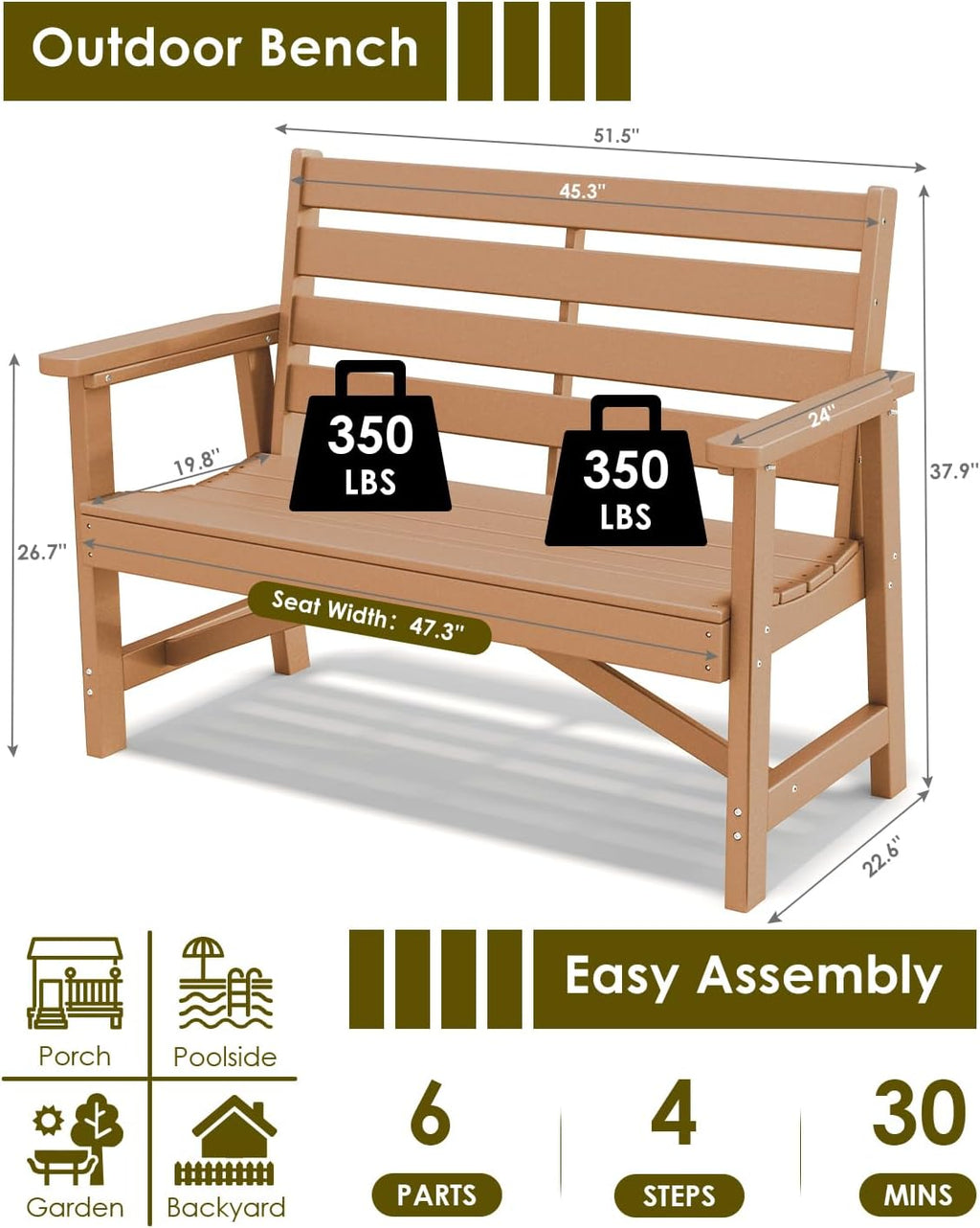 HDPE Outdoor Two‑Person Garden Bench