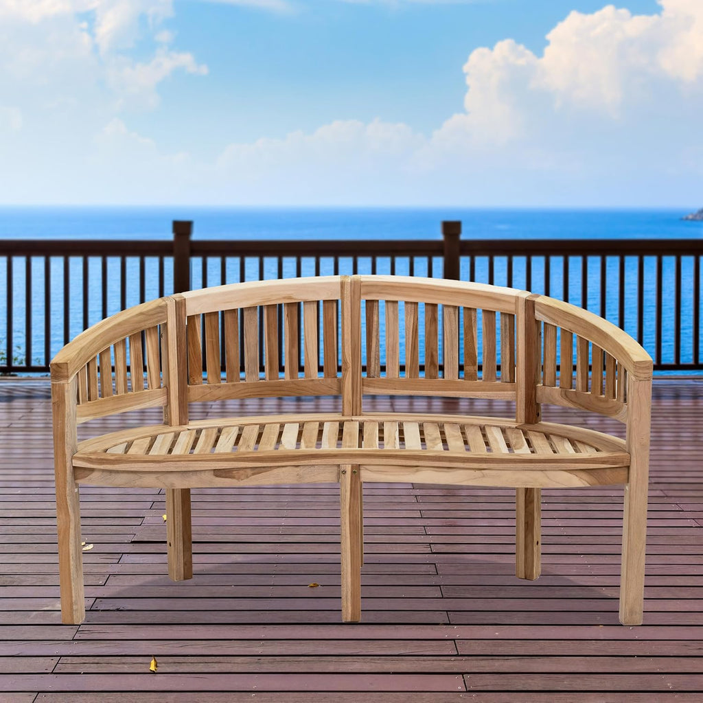 Curved Teak Wood Outdoor Garden Bench