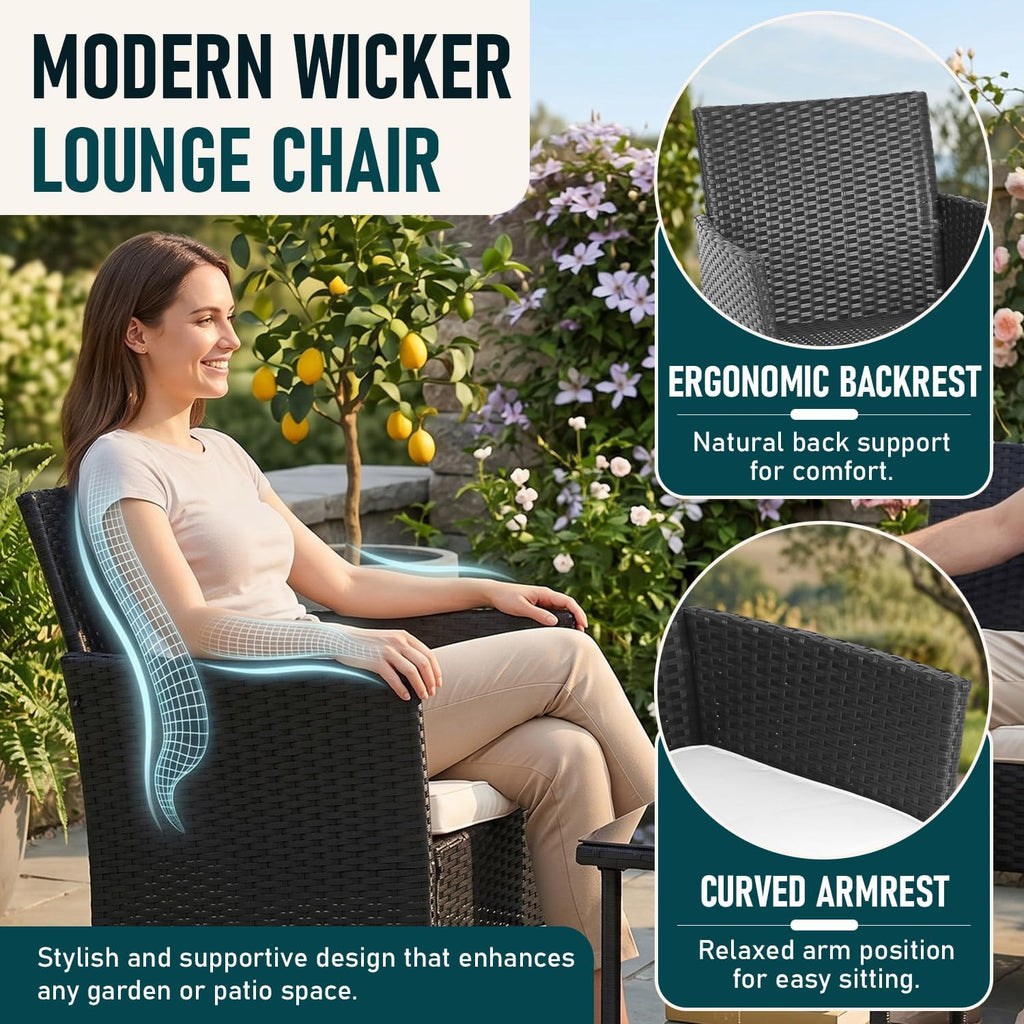Wicker Outdoor 3‑Piece Patio Furniture Set