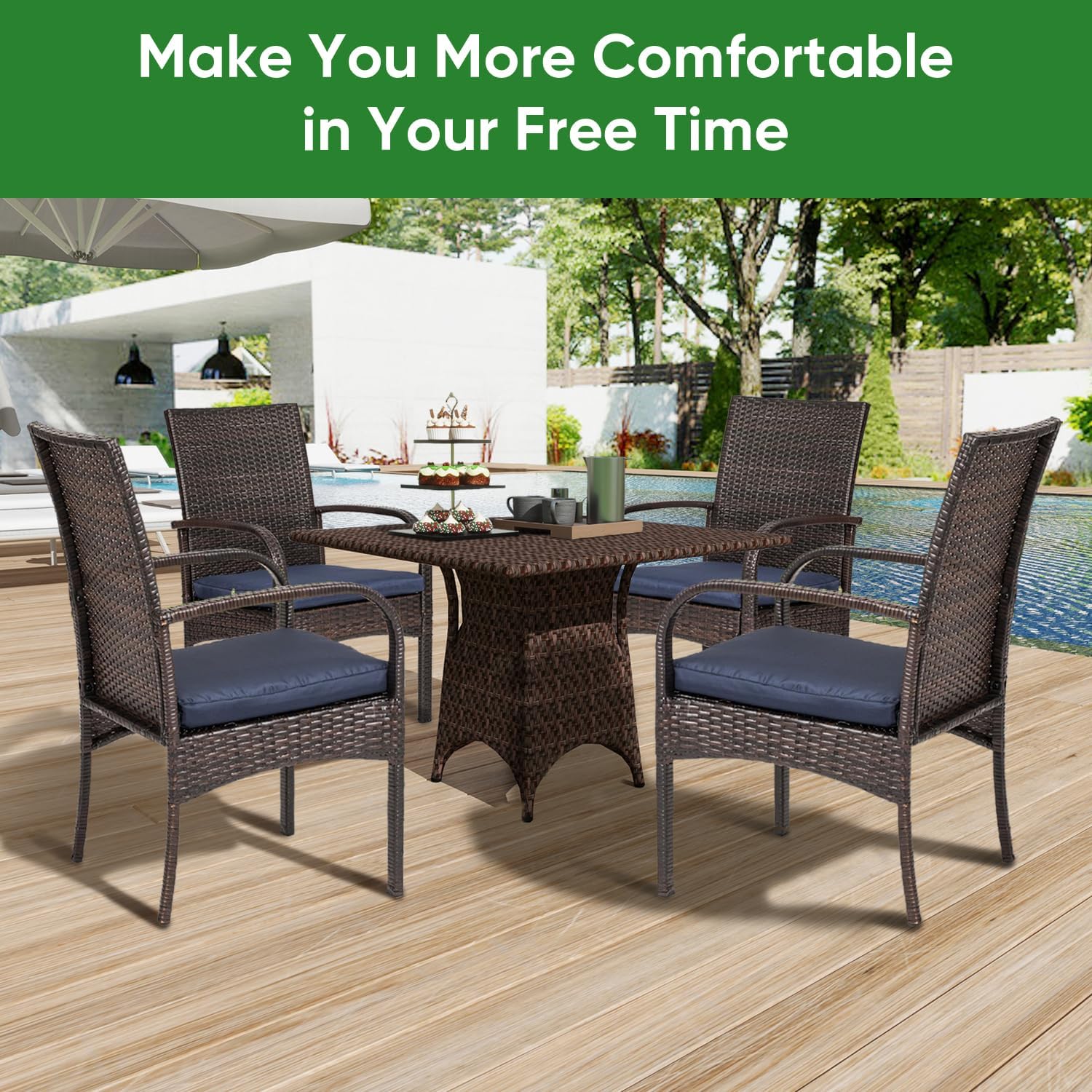 Cushioned Wicker Outdoor Patio Dining Chairs