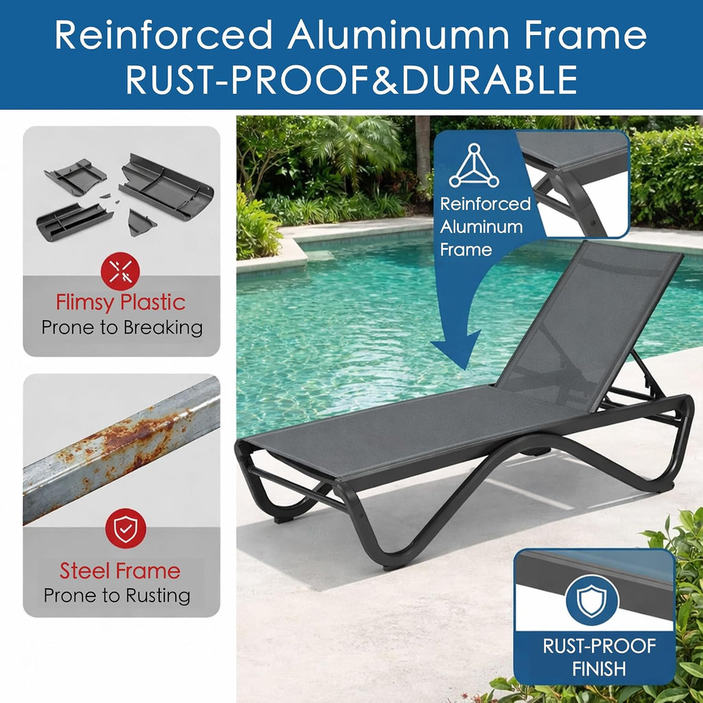 Aluminum Outdoor Adjustable Chaise Lounge Set