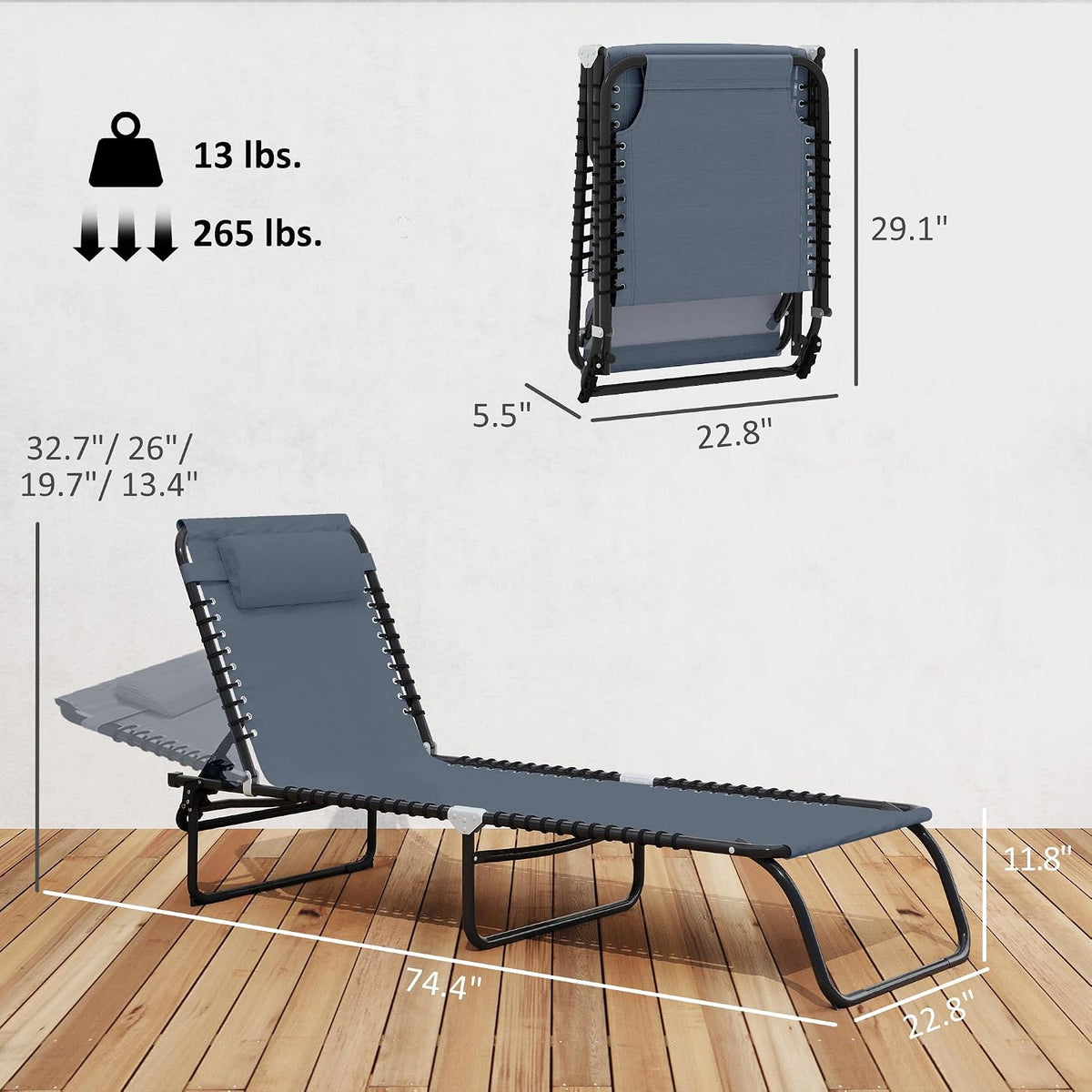 Folding Outdoor Patio Chaise Lounge Chair
