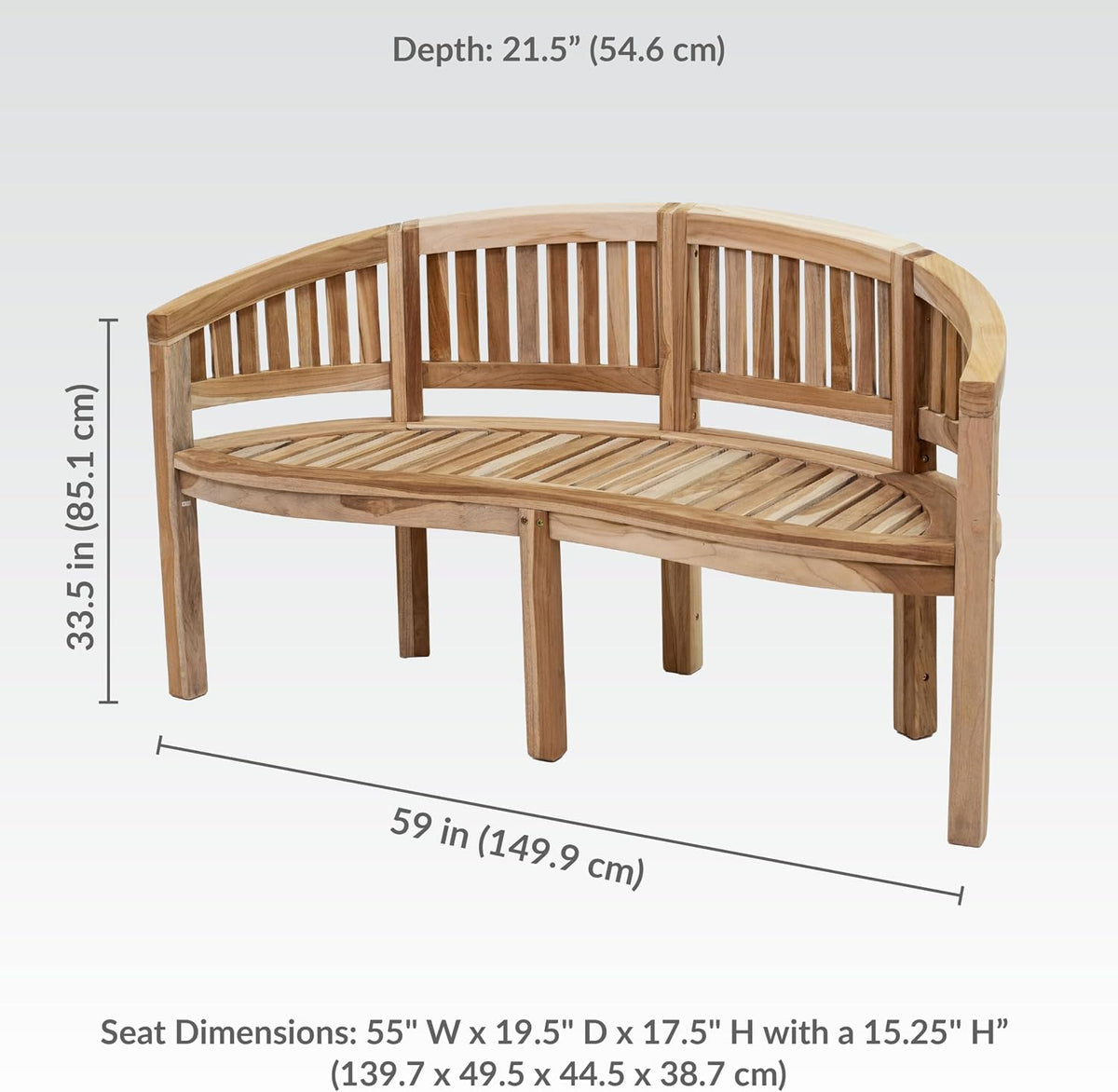 Curved Teak Wood Outdoor Garden Bench