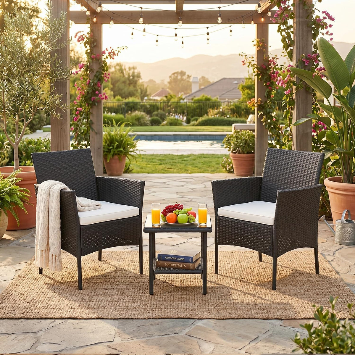 Wicker Outdoor 3‑Piece Patio Furniture Set
