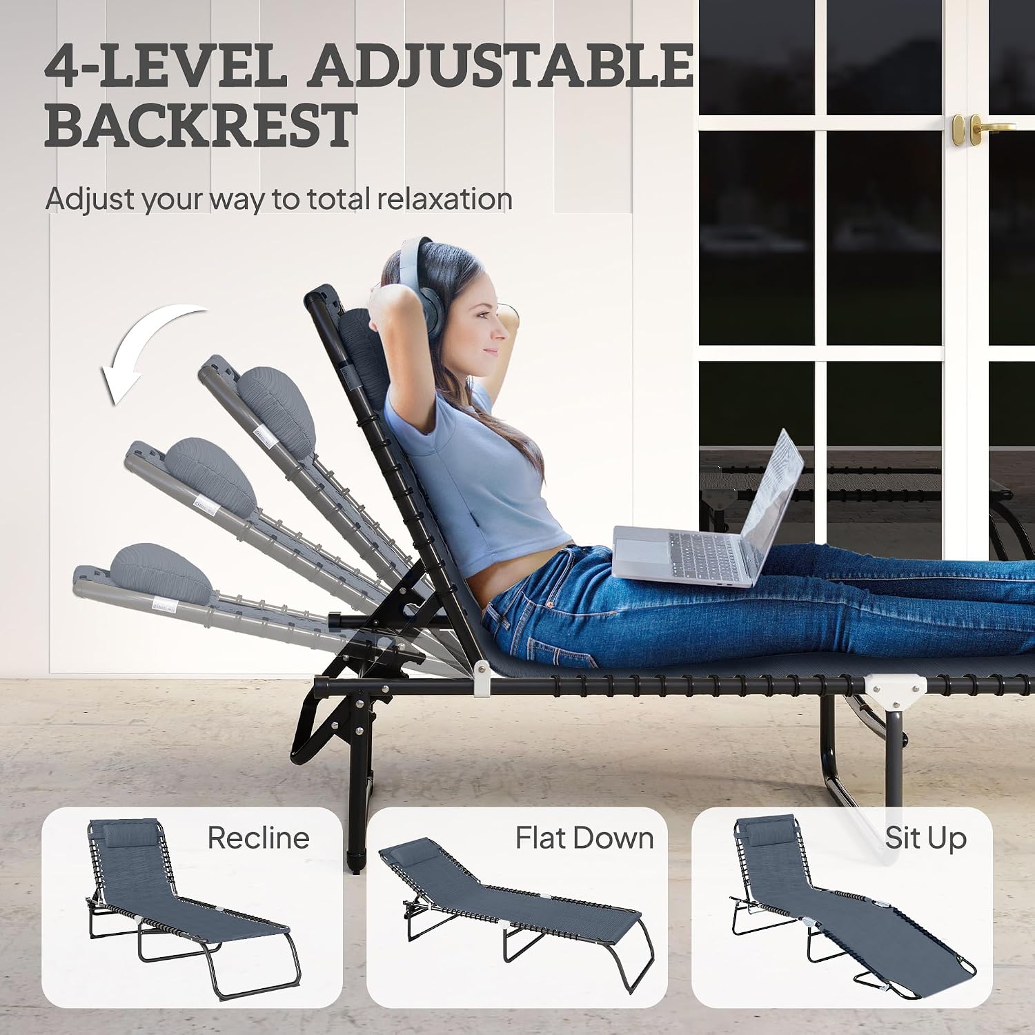 Folding Outdoor Patio Chaise Lounge Chair