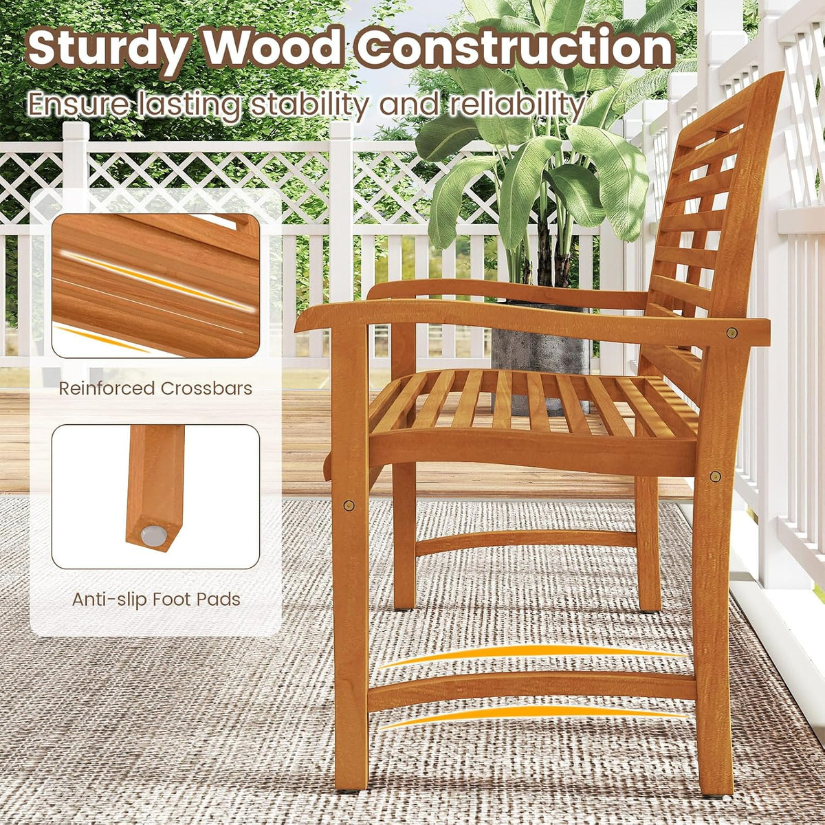 Teak Wood Outdoor Patio Garden Bench