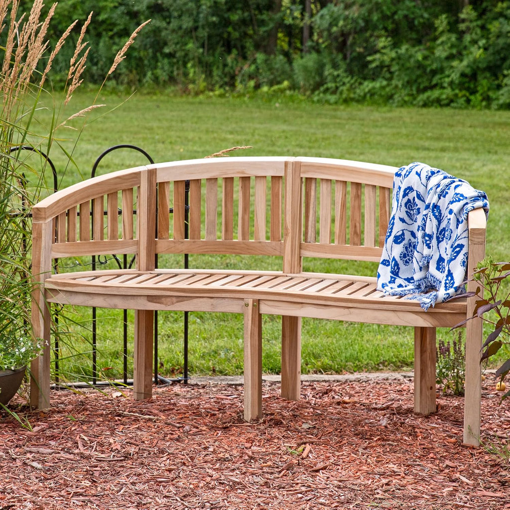 Curved Teak Wood Outdoor Garden Bench