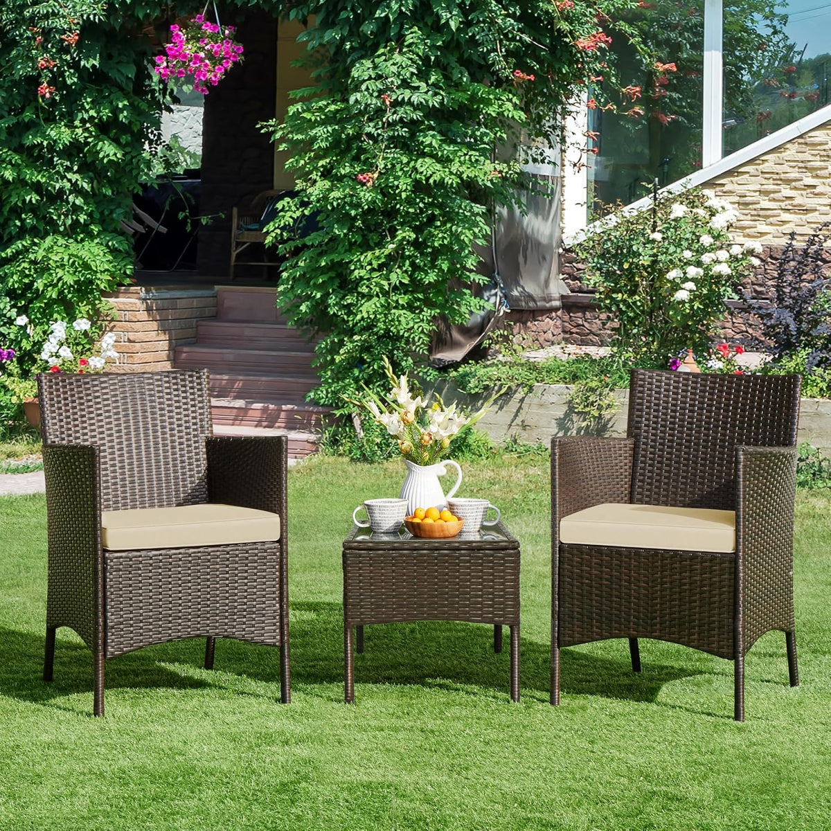 Cushioned Wicker Outdoor Patio Furniture Set