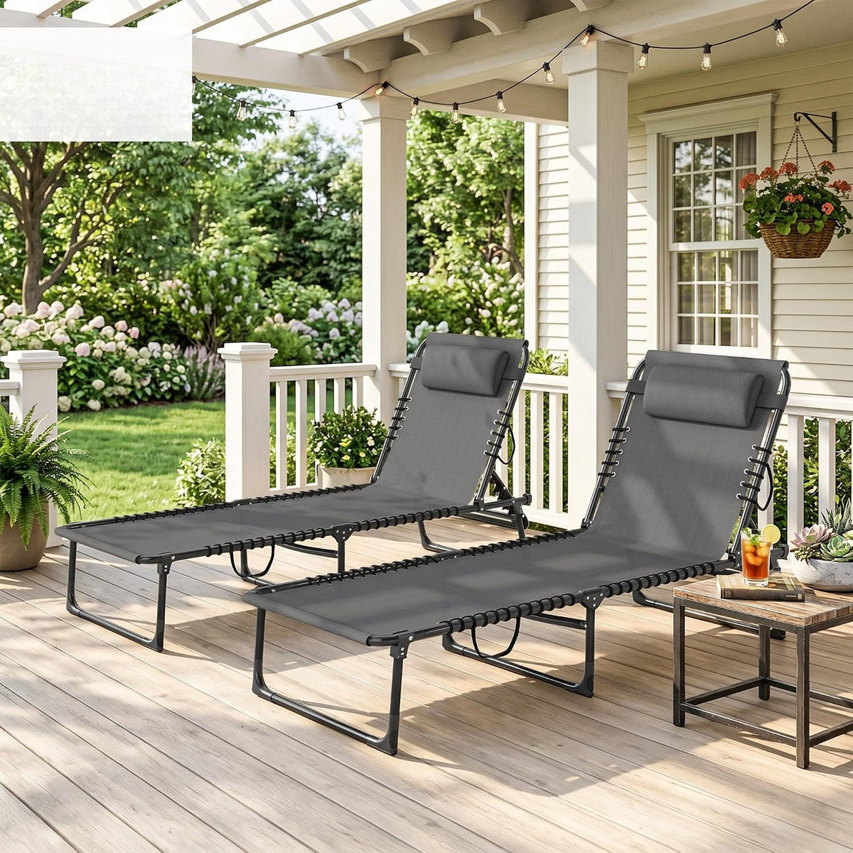 Mesh Outdoor Folding Chaise Lounge Set
